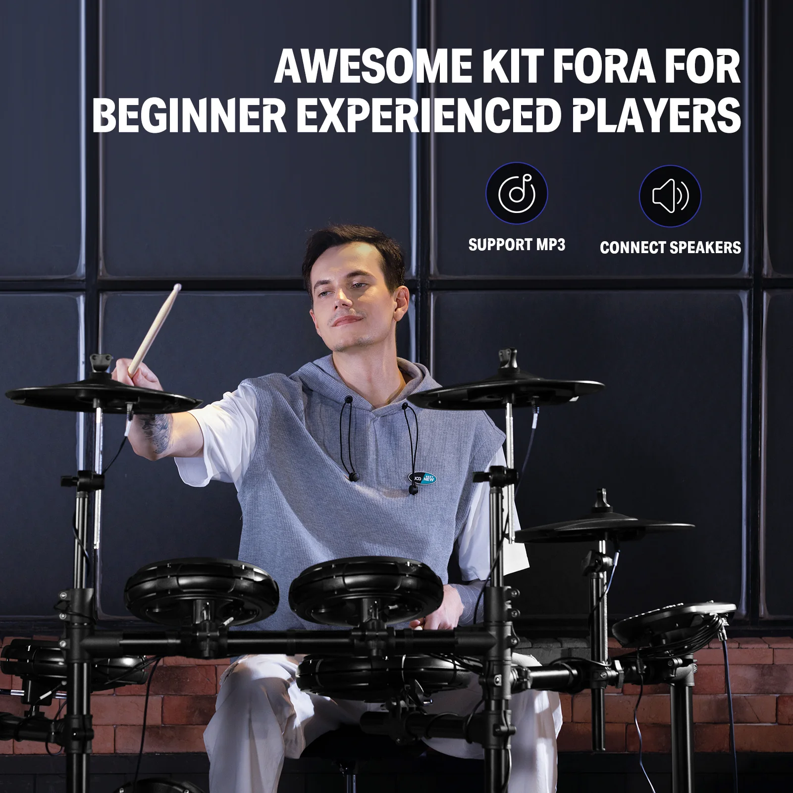 Donner DED-400 Professional Electronic Drum Set Kit with Drum Throne/Drumsticks/Headphones/Audio Cable - Image 10