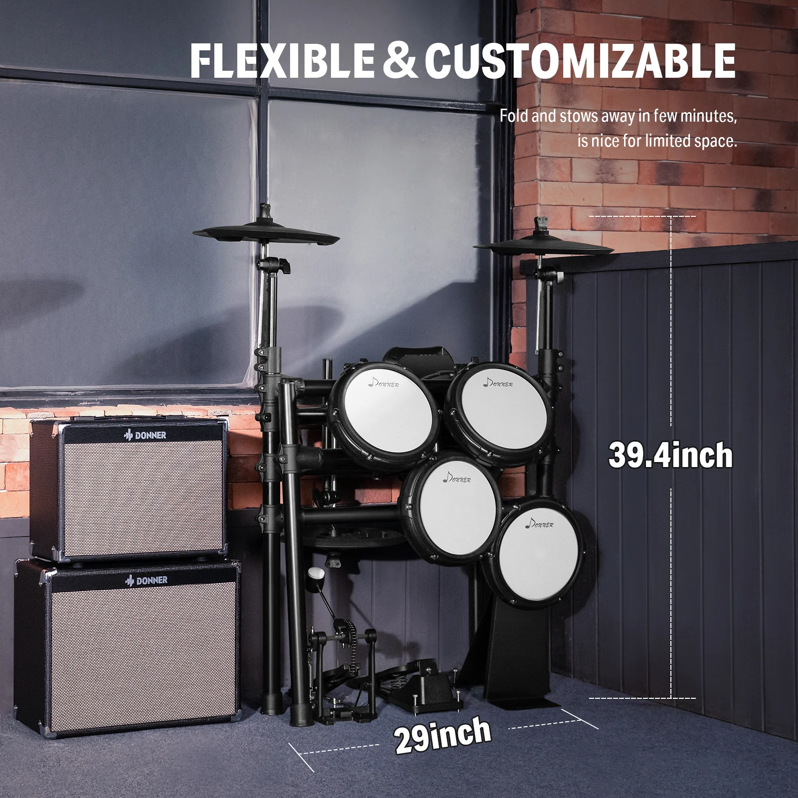 Donner DED-400 Professional Electronic Drum Set Kit with Drum Throne/Drumsticks/Headphones/Audio Cable - Image 3