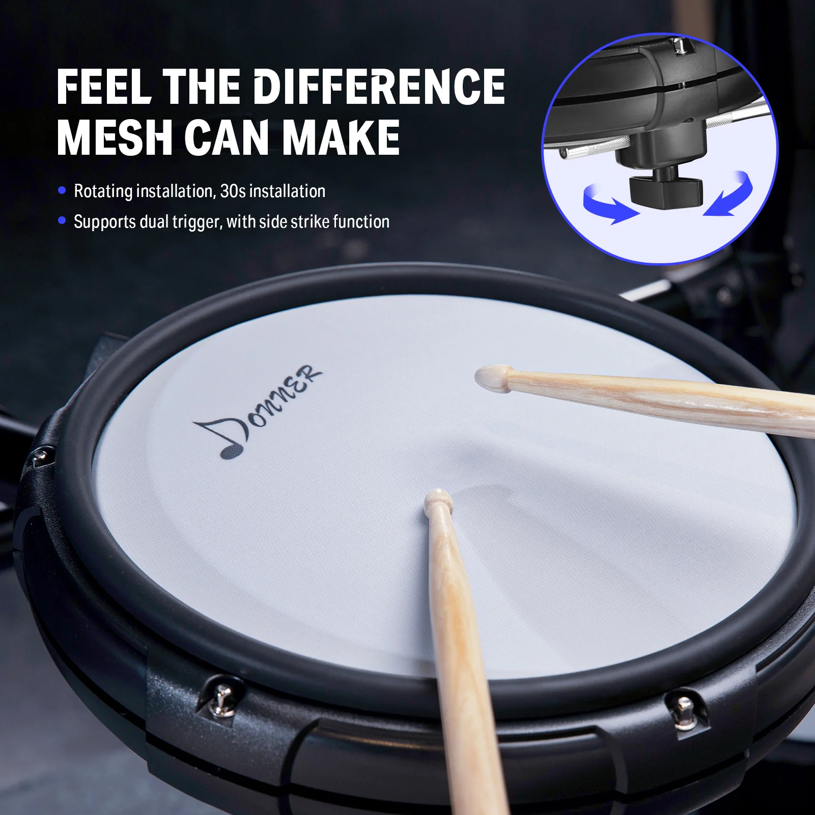 Donner DED-400 Professional Electronic Drum Set Kit with Drum Throne/Drumsticks/Headphones/Audio Cable - Image 4