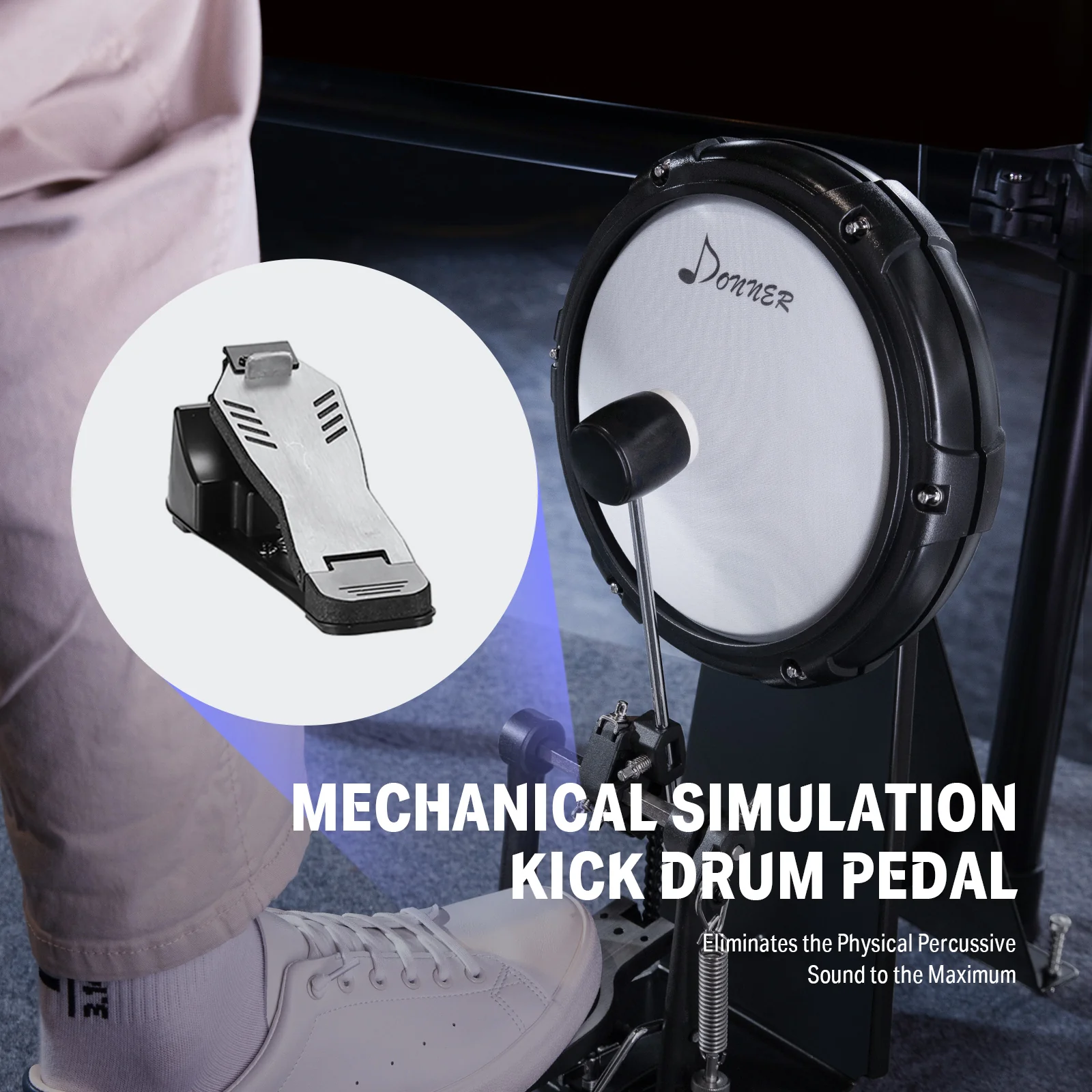Donner DED-400 Professional Electronic Drum Set Kit with Drum Throne/Drumsticks/Headphones/Audio Cable - Image 8