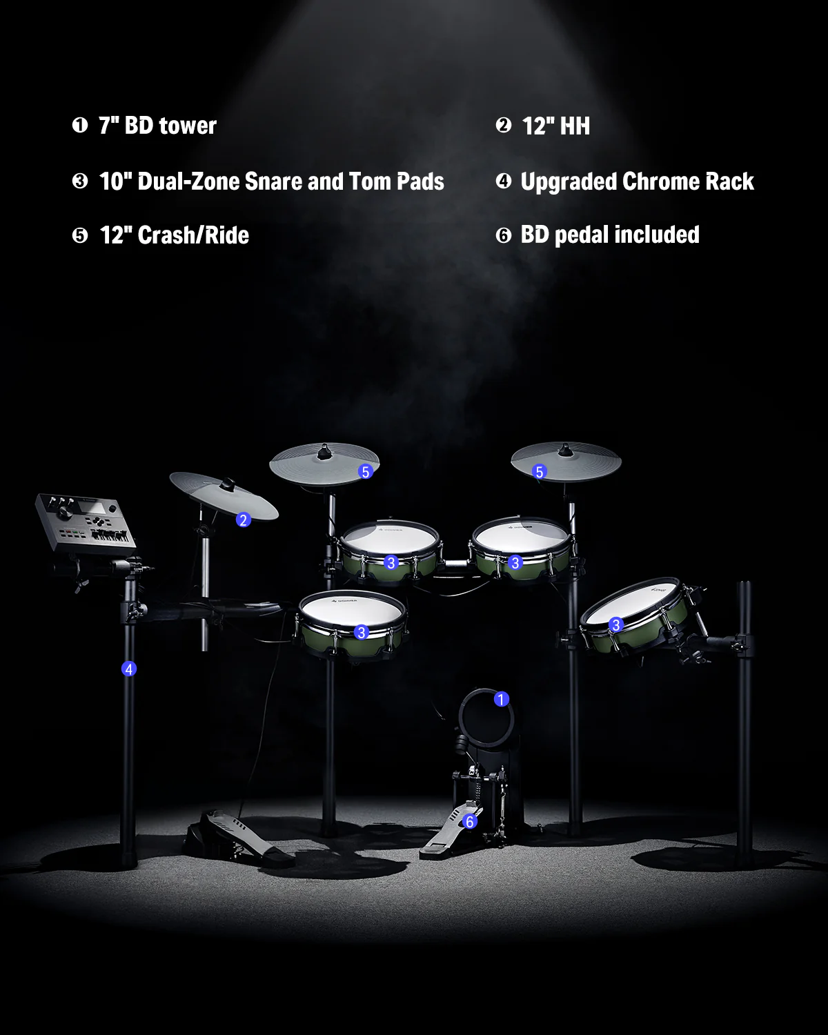 Donner DED-500 Electric Drum Set with Industry Standard Mesh Heads and Included BD Pedal for Optimal Performance and Feel - USB Professional Studio Integration - Image 6