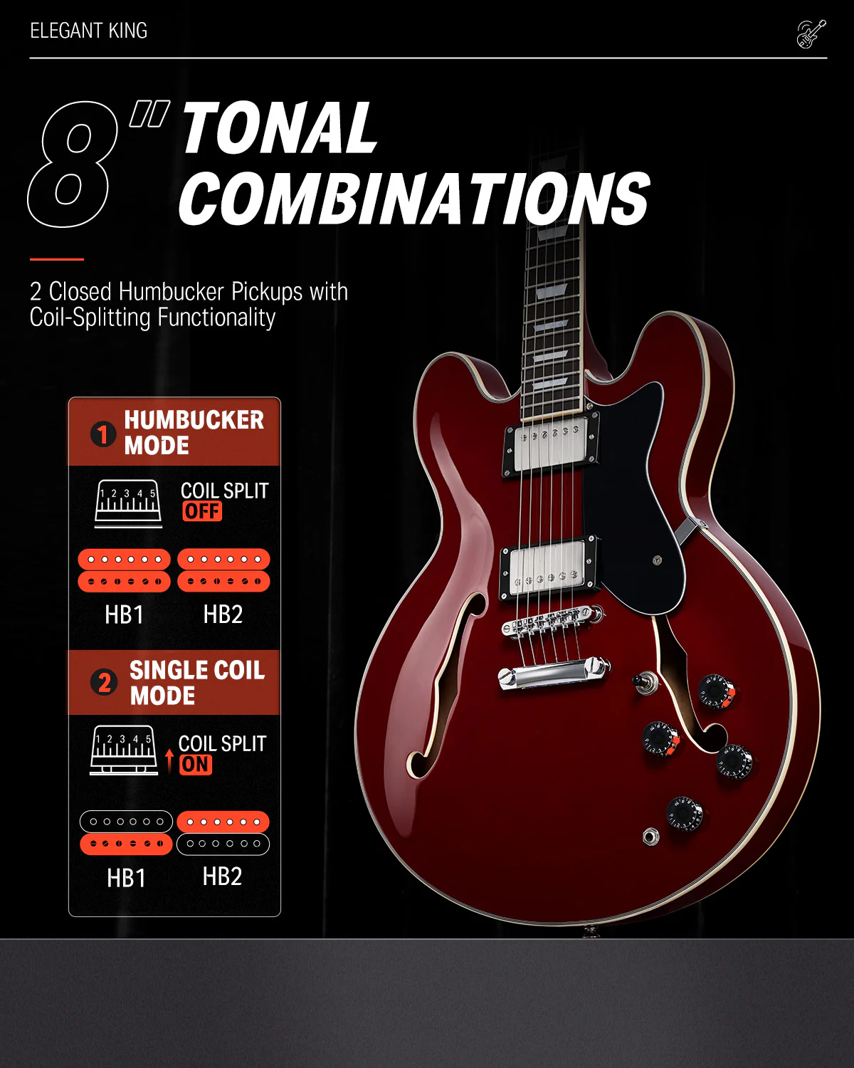 Donner DJP-1000 335 Style Jazz Electric Guitar Kit - Image 9