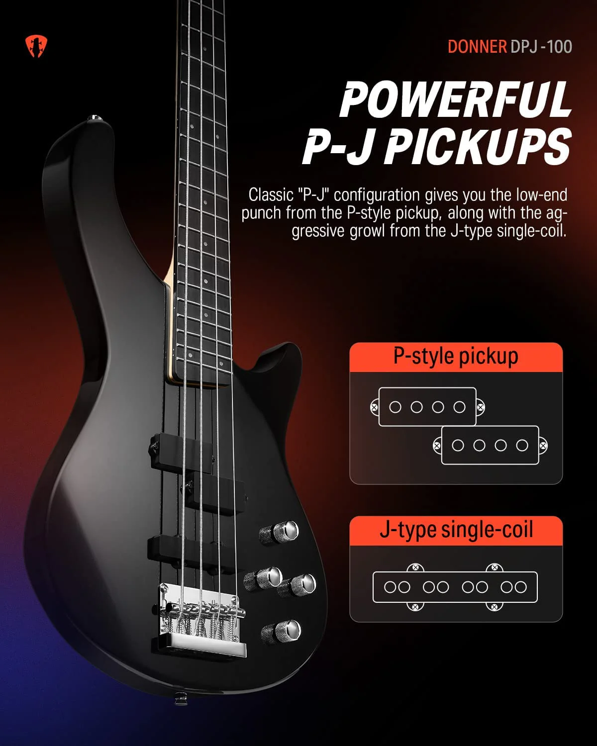 Donner DPJ-100 Electric Bass Guitar - Image 3