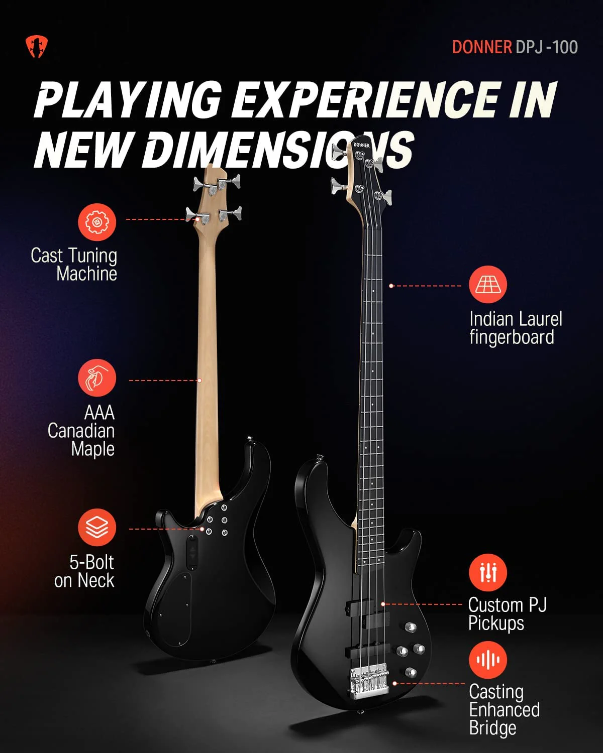 Donner DPJ-100 Electric Bass Guitar - Image 5