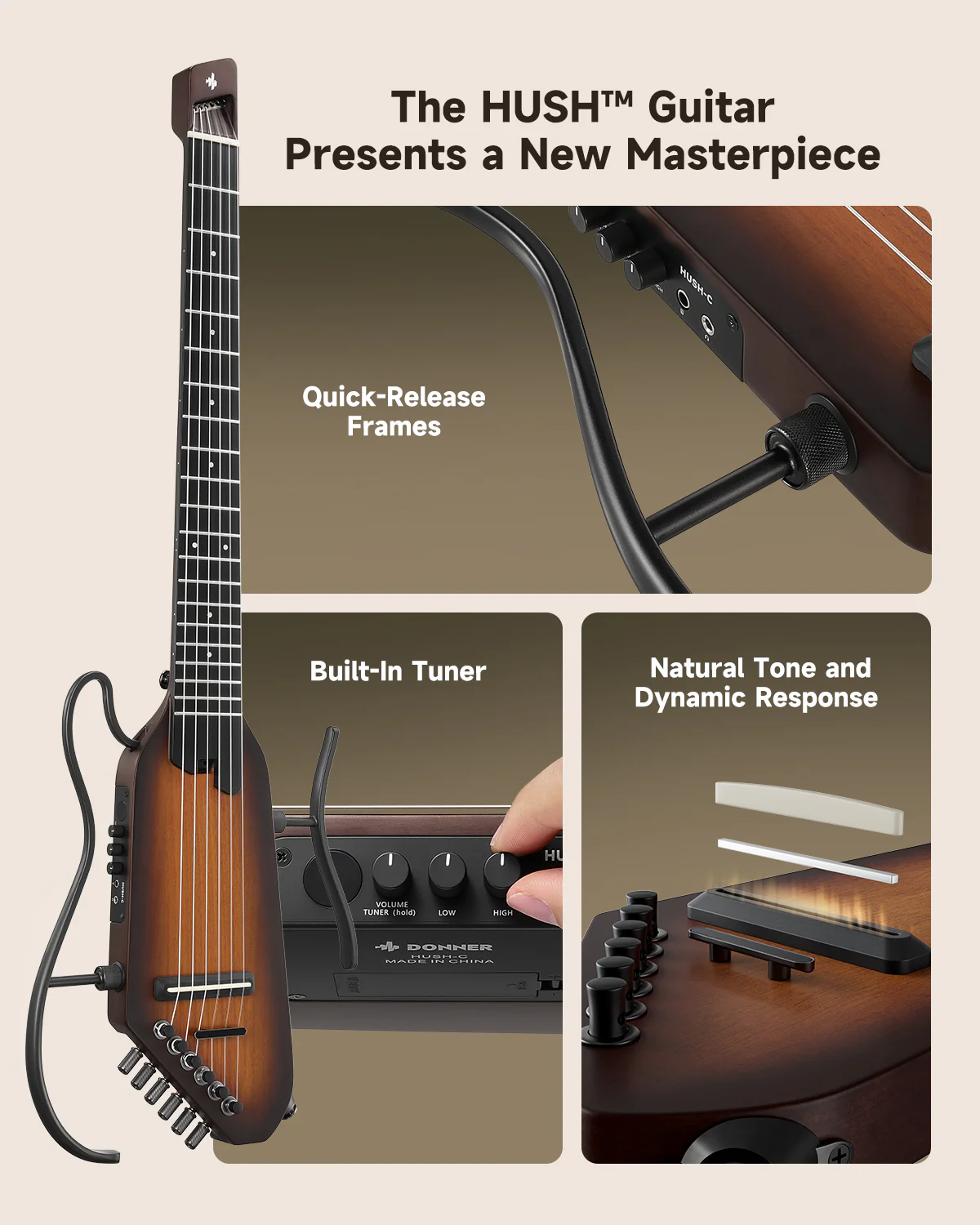 Donner HUSH C Nylon Acoustic-Electric Guitar - Image 19